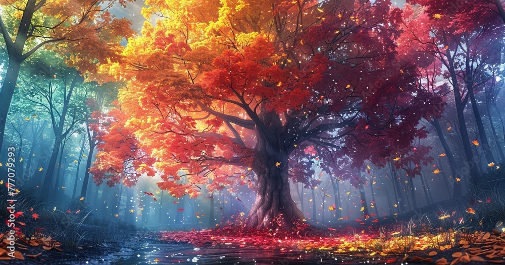 Autumnal Reflections A Tree's Journey Through the Seasons Generative AI