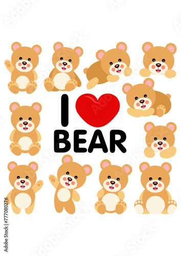 Set digital collage of I love teddy bear