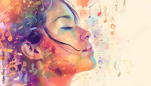 Music notes and woman illustration. Generative ai design concept art.