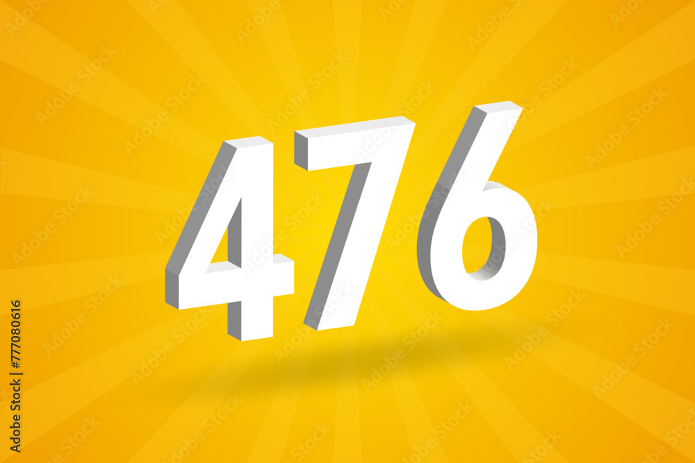 3D 476 number font alphabet. White 3D Number 476 with yellow background 3D 476 number font alphabet. White 3D Number 476 with yellow background