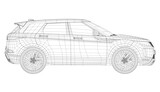 Modern SUV car wireframe. Side view of contour crossover vehicle isolated on white background. Vector car template for branding, advertisement, logo placement. Classic luxury suv car.