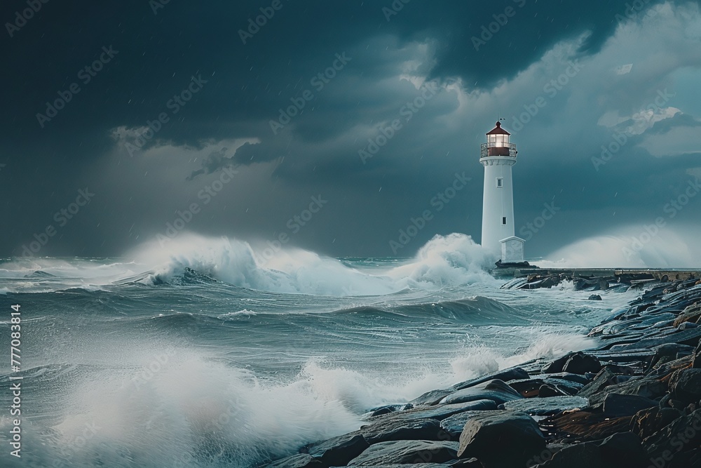 A lighthouse in a storm weather