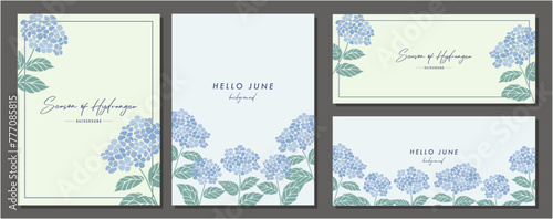 紫陽花 アジサイ 梅雨  hydrangea 素材セット フレーム 背景 ベクターイラスト シンプル おしゃれ