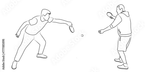 Single silhouettes of tennis players with racket and ball, line art, isolated vector
