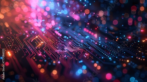 A colorful image of a circuit board with many small dots. The image has a futuristic and technological vibe photo
