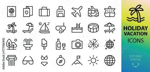 Holiday and vacation isolated icons set