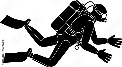 Silhouette of a scuba diver for illustration | Vector for print