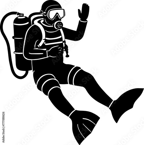 Silhouette of a scuba diver for illustration | Vector for print
