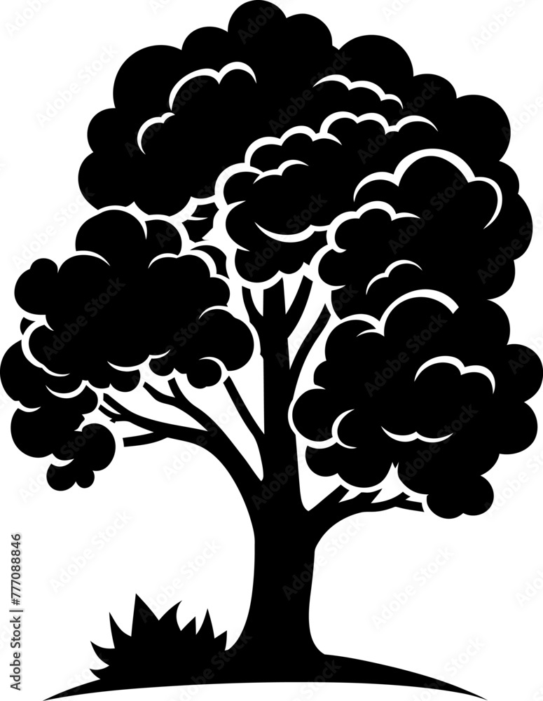 Fototapeta premium Big tree silhouette icon in black color. Vector template design.