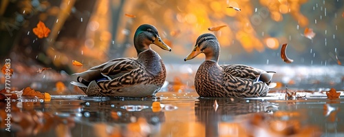 Autumnal Ducks A Serene Moment in Nature Generative AI