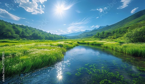 Serene Alpine Riverbank A Nature's Palette Generative AI