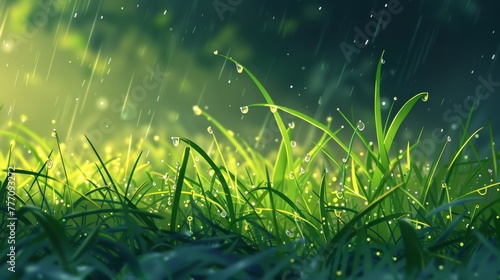 Cartoonish spring meadow portrayed with simplistic green strokes.