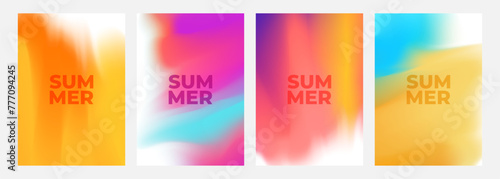 Set of summertime blurred backgrounds. Summer theme color gradients for creative seasonal graphic design. Vector illustration.