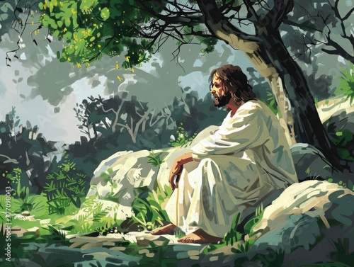 modern illustration of Jesus Christ in the Garden of Gethseman