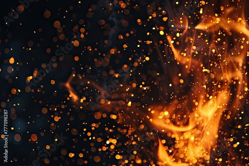 Abstract flame particles effect on black background