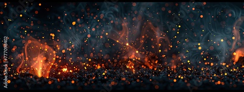 Abstract flame particles effect on black background