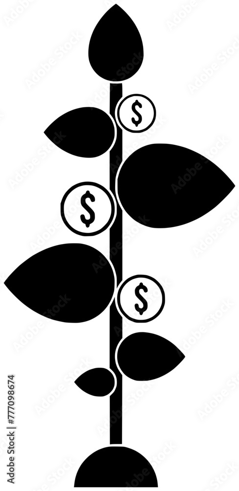 Fototapeta premium money illustration business silhouette coin logo finance icon growth outline investment banking wealth tree plant economy success financial grow shape currency watering profit for vector graphic
