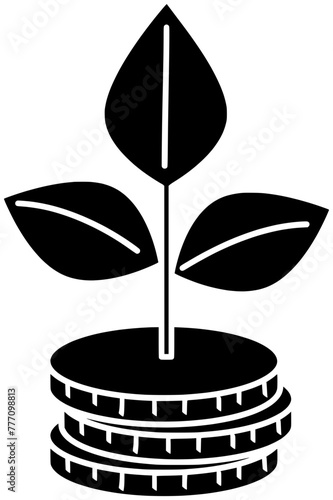 money illustration business silhouette coin logo finance icon growth outline investment banking wealth tree plant economy success financial grow shape currency watering profit for vector graphic