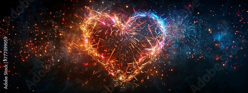 Celebration of Love and Joy A Heart-Shaped Display of Colorful Sparks and Fireworks Generative AI