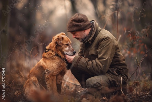 Affectionate bond between owner and pet captured in a heartwarming moment of tenderness and care