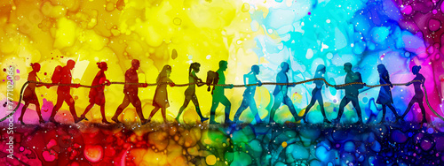 Colorful human silhouettes, concept of diversity and unity, abstract people design