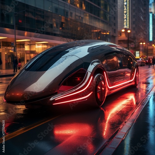 Futuristic street car on street Generated AI photo