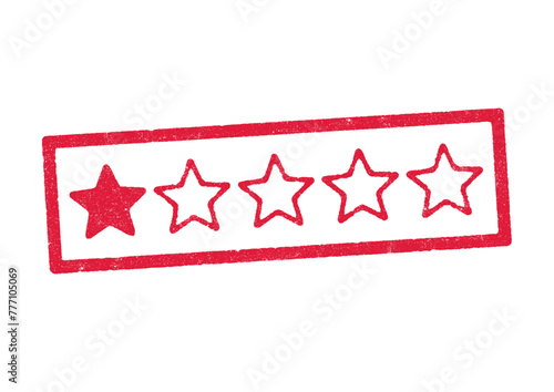 Vector illustration of one star on five rating in red ink stamp
