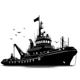 Tugboat ship silhouette illustration isolated on white background.