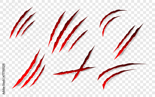 Claws scratches - vector isolated. Claws scratches animal claw tracks cat or tiger bear or lion attack nails scratches. Horror, halloween monster. Vector