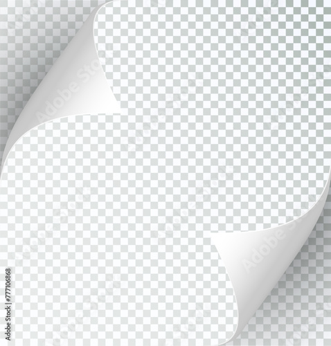Curly Page Corner realistic illustration. Curled corners set. Paper page curl corner, flip turn fold sheet. Sticker. Vector