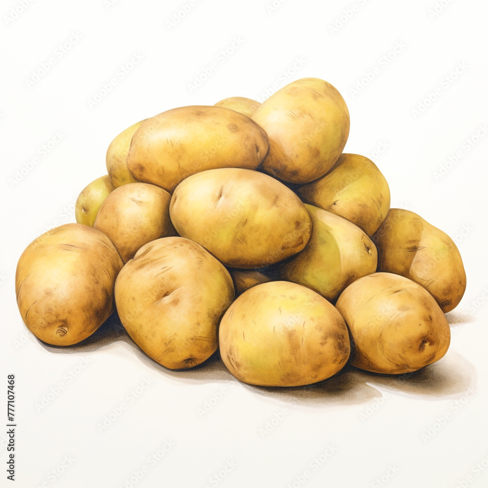 potatoes on white background сreated with Generative Ai potatoes on white background сreated with Generative Ai