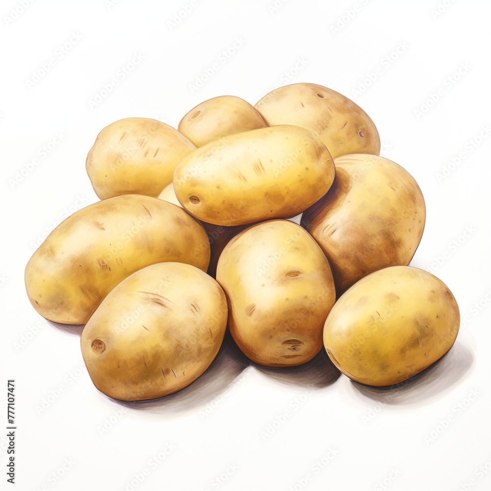 potatoes on white background сreated with Generative Ai potatoes on white background сreated with Generative Ai