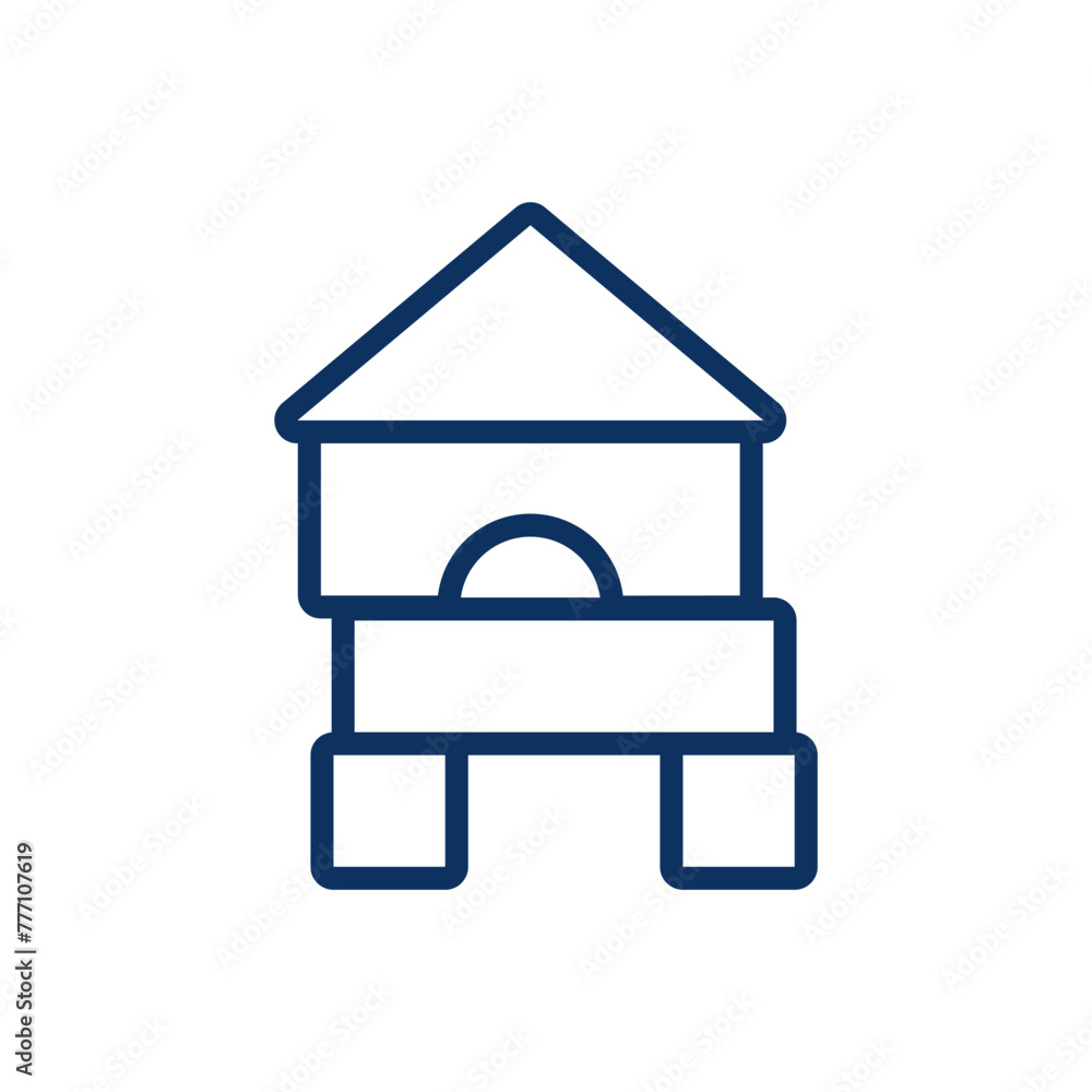 Building Blocks Toy Icon. Thin Line Illustration of Children's Wooden Block Tower Construction, Symbolizing Playtime, Education, and Creativity. Isolated Outline Vector Sign. Building Blocks Toy Icon. Thin Line Illustration of Children's Wooden Block Tower Construction, Symbolizing Playtime, Education, and Creativity. Isolated Outline Vector Sign.