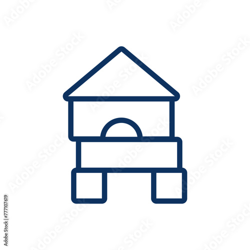 Building Blocks Toy Icon. Thin Line Illustration of Children's Wooden Block Tower Construction, Symbolizing Playtime, Education, and Creativity. Isolated Outline Vector Sign.