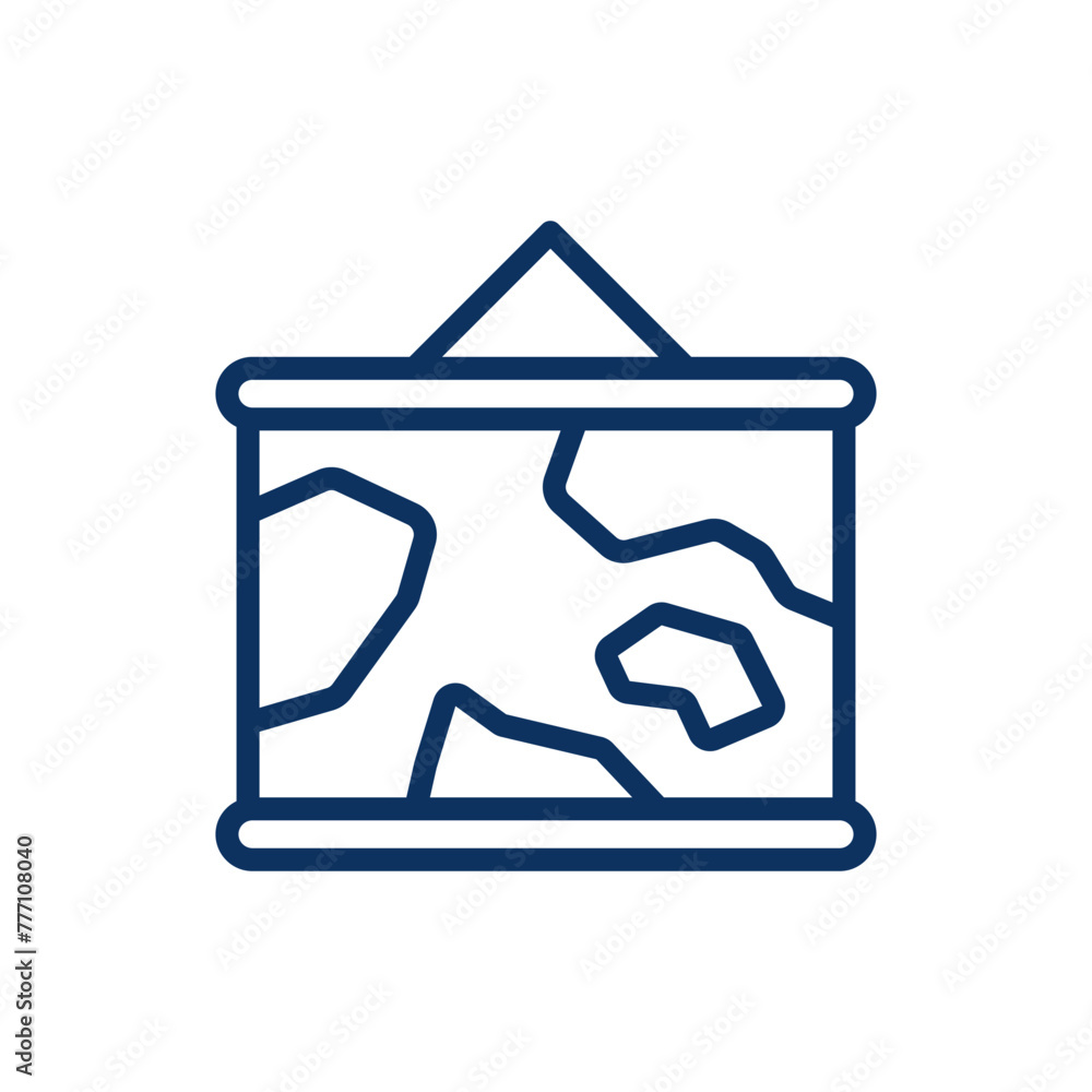 World Map Icon. Thin Line Illustration of Wall Map, Symbolizing Geography, Exploration and Global Education. Isolated Outline Vector Sign. World Map Icon. Thin Line Illustration of Wall Map, Symbolizing Geography, Exploration and Global Education. Isolated Outline Vector Sign.