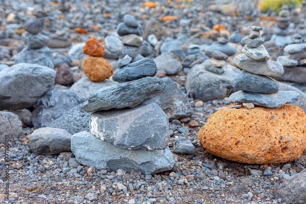 Stone pyramid on a beach. Rocks stacked balance