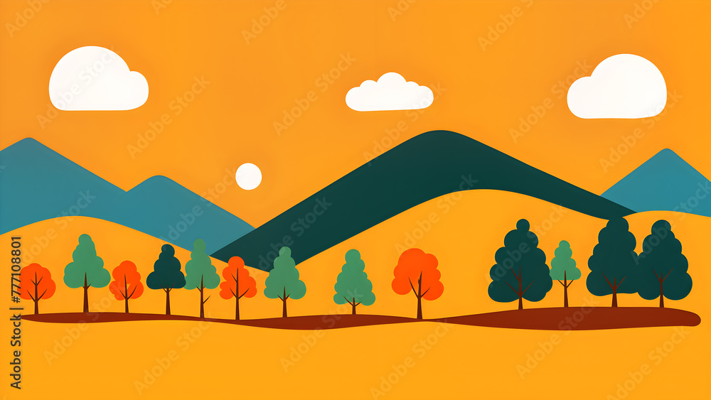 simple vector illustration of an autumn landscape with orange and blue color