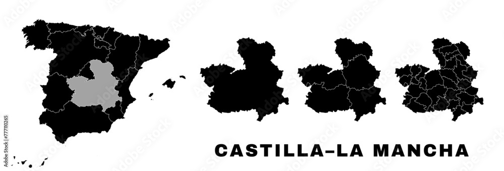 Castilla–La Mancha map, autonomous community in Spain. Spanish administrative regions and municipalities. Castilla–La Mancha map, autonomous community in Spain. Spanish administrative regions and municipalities.