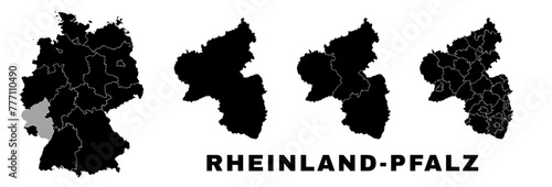 Rhineland-Palatinate map, German state. Germany administrative regions and boroughs, amt, municipalities.