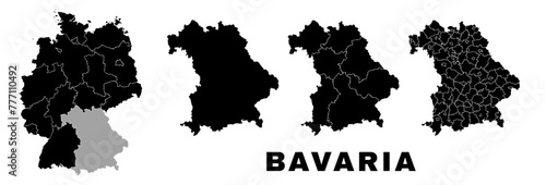 Bavaria map, German state. Germany administrative regions and boroughs, amt, municipalities.