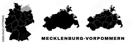 Mecklenburg-Vorpommern map, German state. Germany administrative regions and boroughs, amt, municipalities.