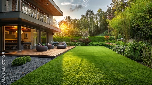 Modern Landscape Design A Serene Backyard Oasis Generative AI