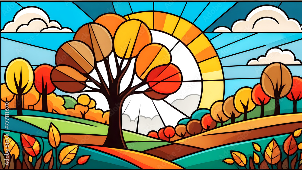 custom made wallpaper toronto digitalcolorful stained glass autumn landscape with trees, leaves and flowers