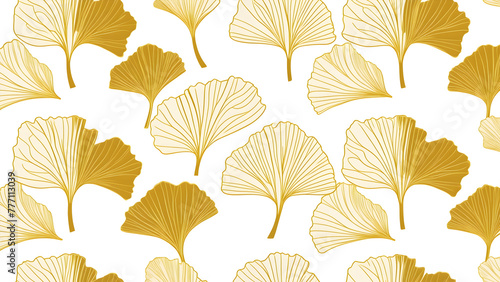 gold line art leaves on a white background