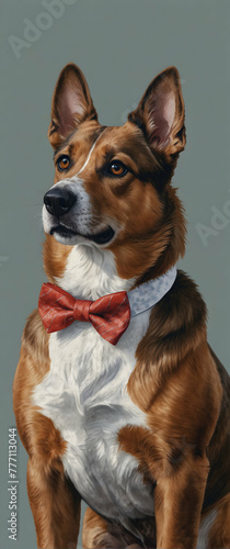 for advertisement and banner as Dapper Dog A stylish dog sporting a watercolor bow tie. in watercolor pet theme theme ,Full depth of field, high quality ,include copy space on left, No noise, creative © Gohgah