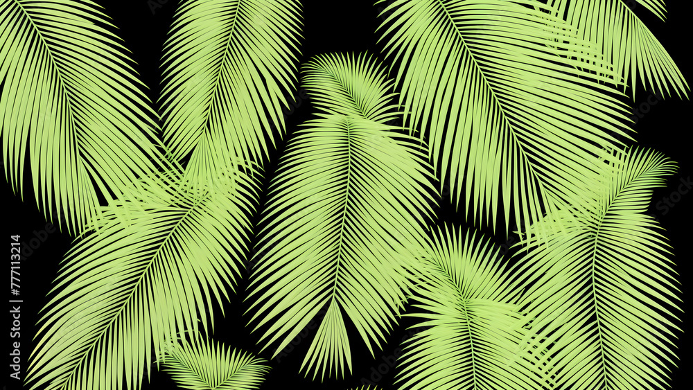 Green palm leaves on a dark background