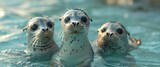 Three Seal Pups in a Swimming Pool Generative AI