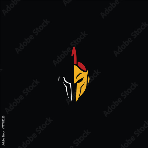 Spartan warrior symbol, coat of arms. Spartan military helmet logo, Spartan Greek gladiator helmet logo vector icon illustration.