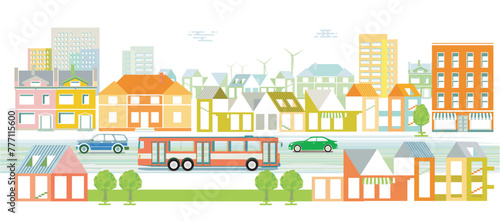 Stadtsilhouette einer Stadt mit Verkehr illustration