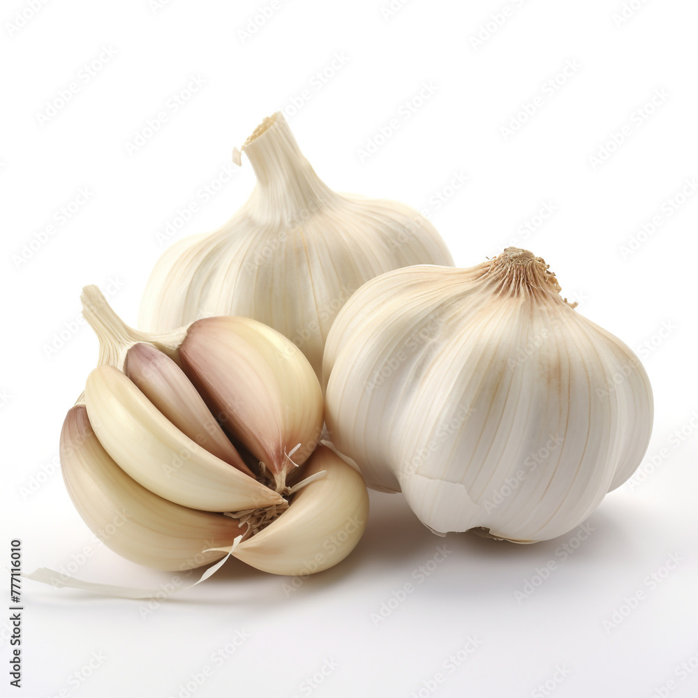 Obraz premium garlic on white background сreated with Generative Ai
